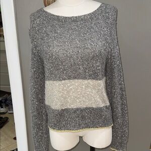 360 Cashmere Gray and Cream Striped Sweater
